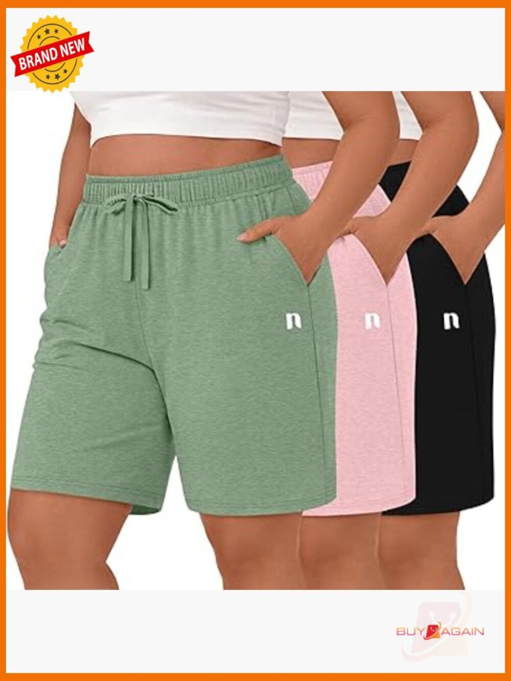 3 Pack Plus Size Bermuda Shorts Cotton Drawstring High Waisted Athletic